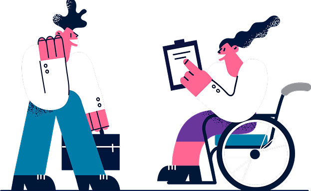 Illustration showing a professional assessment process with a clipboard, representing the expert evaluation step in the Kochi process