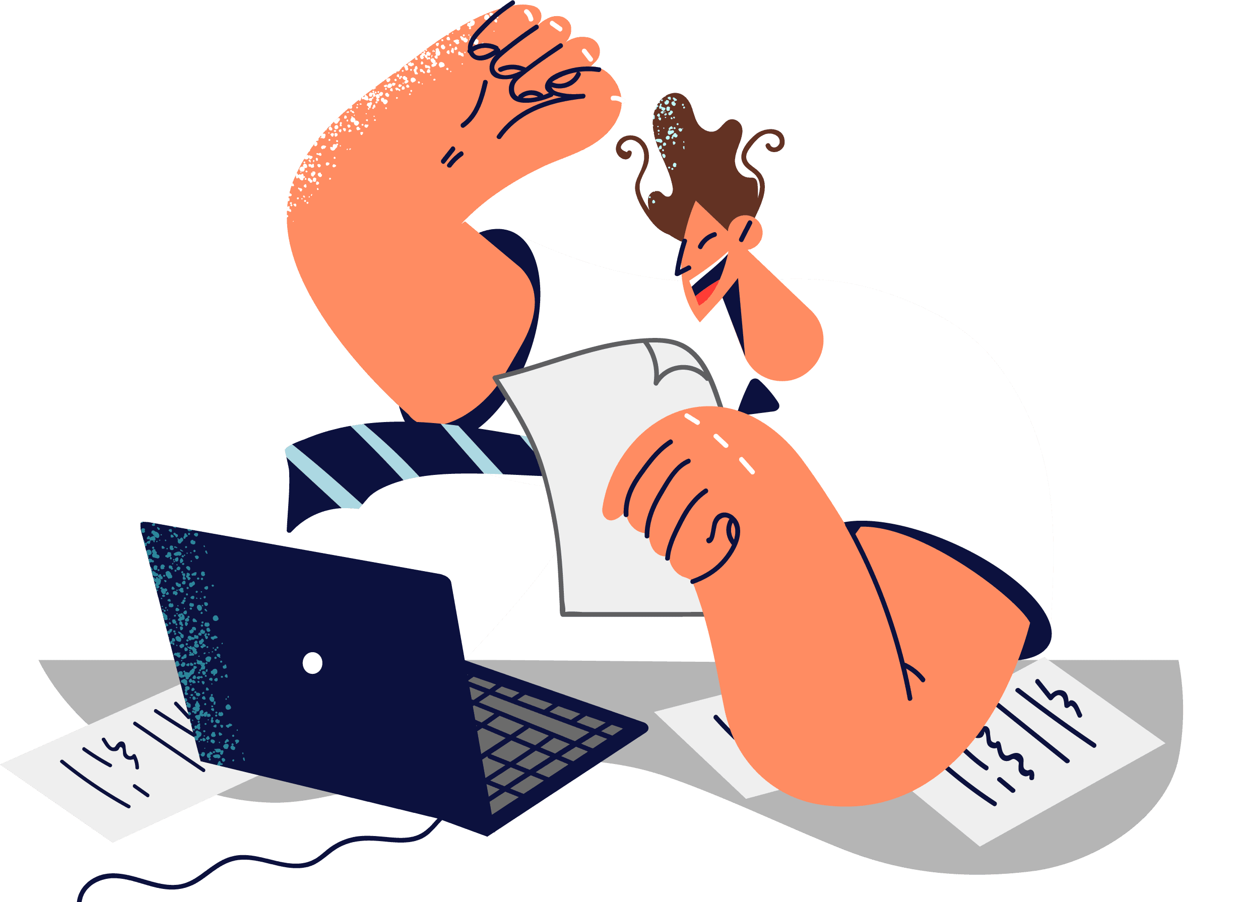 Illustration of a professional using a laptop, representing the assessment professional tools available in the Kochi app